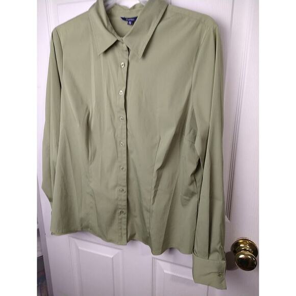 Reitmans Woman XL Blouse Green Long Button Sleeve Collared Button Shirt - Picture 3 of 8